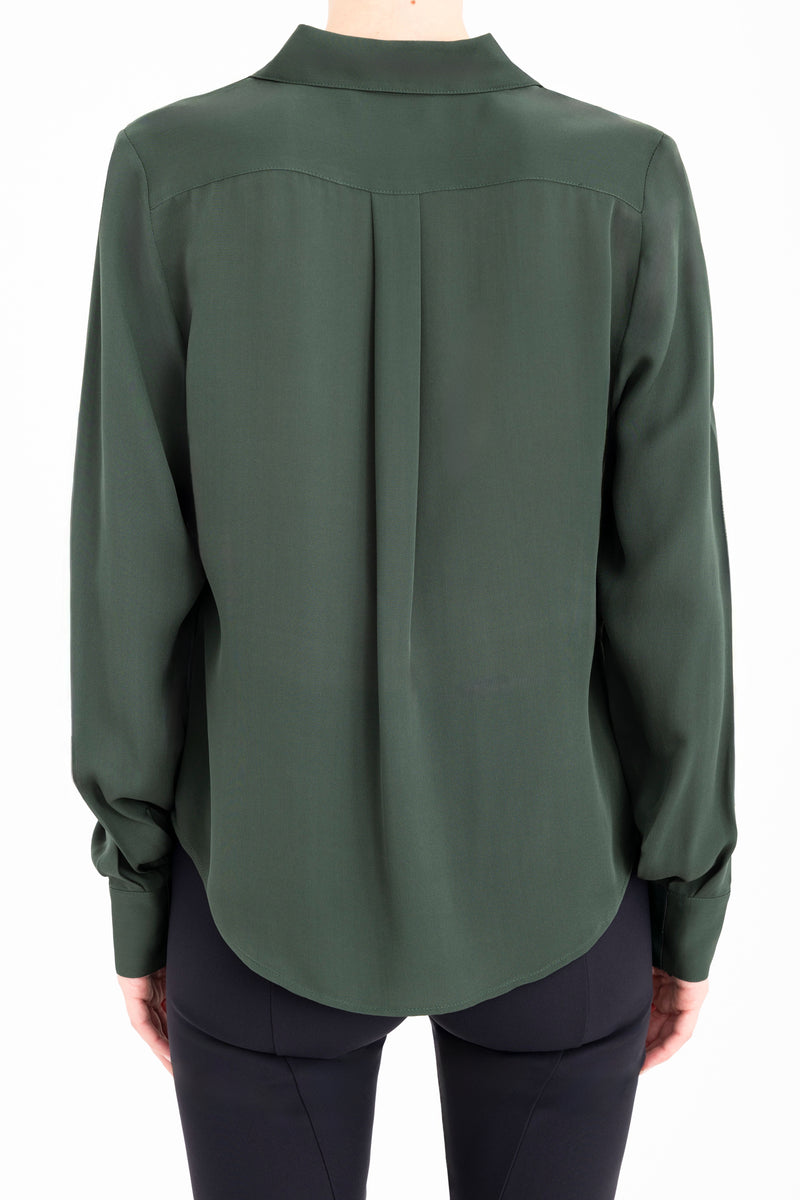 Silk Georgette Pullover Shirt with Leather Trim - CLARICE Top General Orient