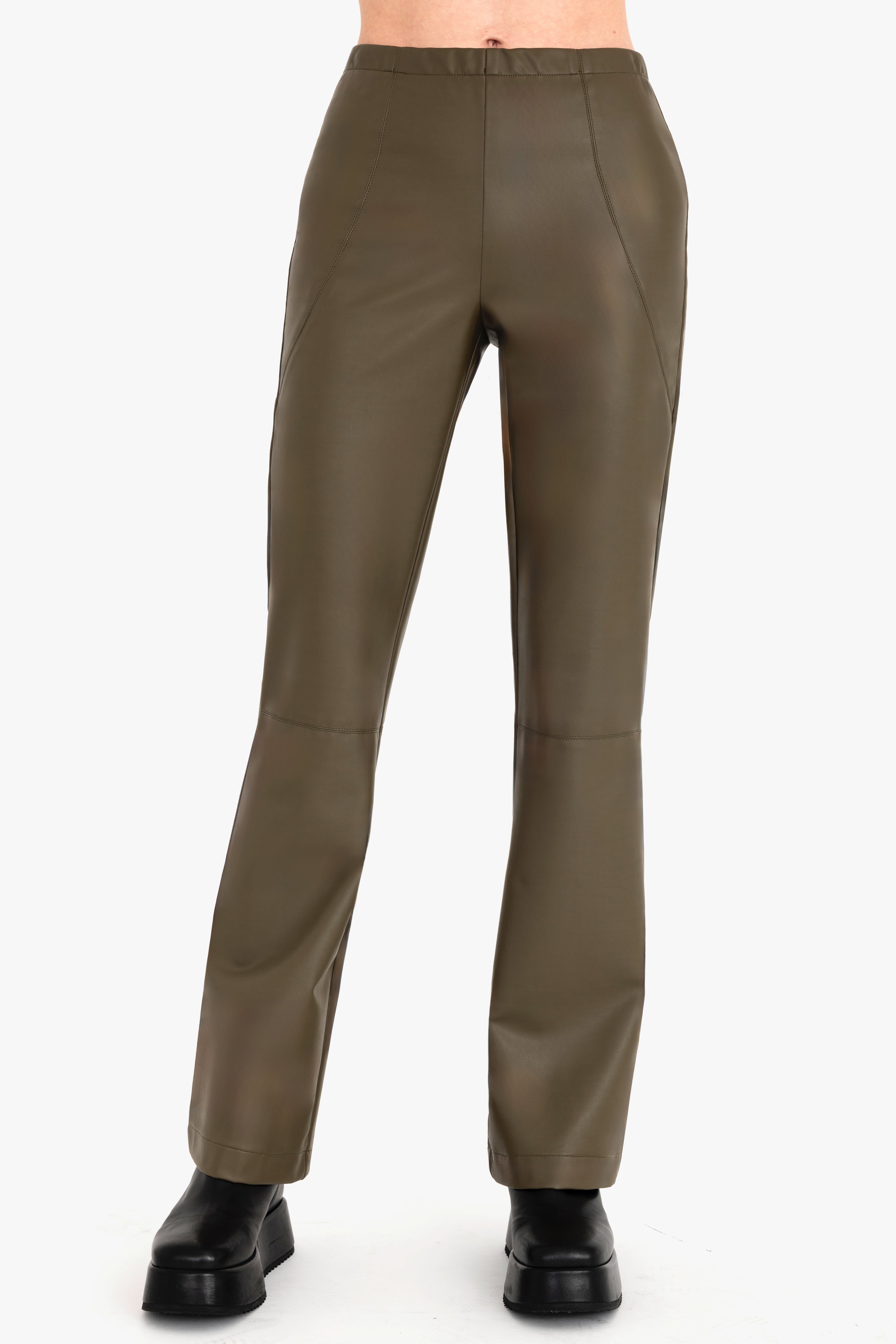 Vegan Leather Pull On Flare Pant - CLAUDINE Pant General Orient Kelp VL P
