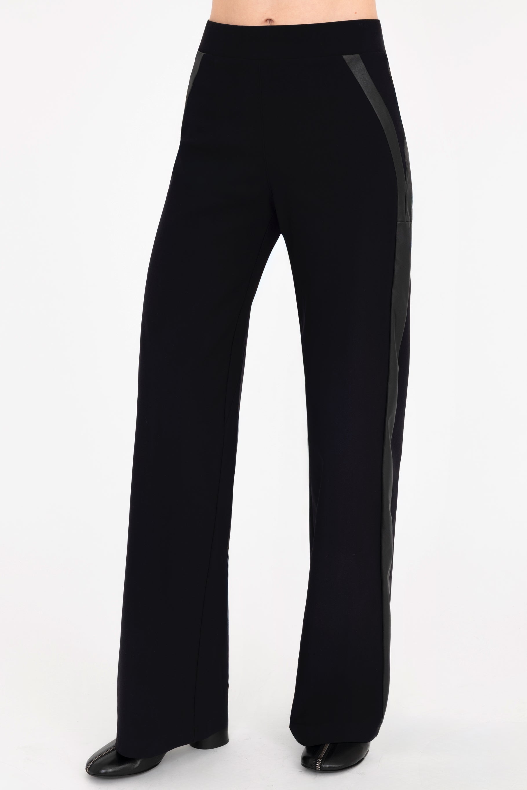 Tech Stretch Slouchy Pant with Vegan Leather Stripe - CLOVIS Pant STYLEM Black P