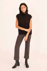Cashmere Blend Turtle Neck Vest with Side Zip - CARMEL Sweater YUE FENG
