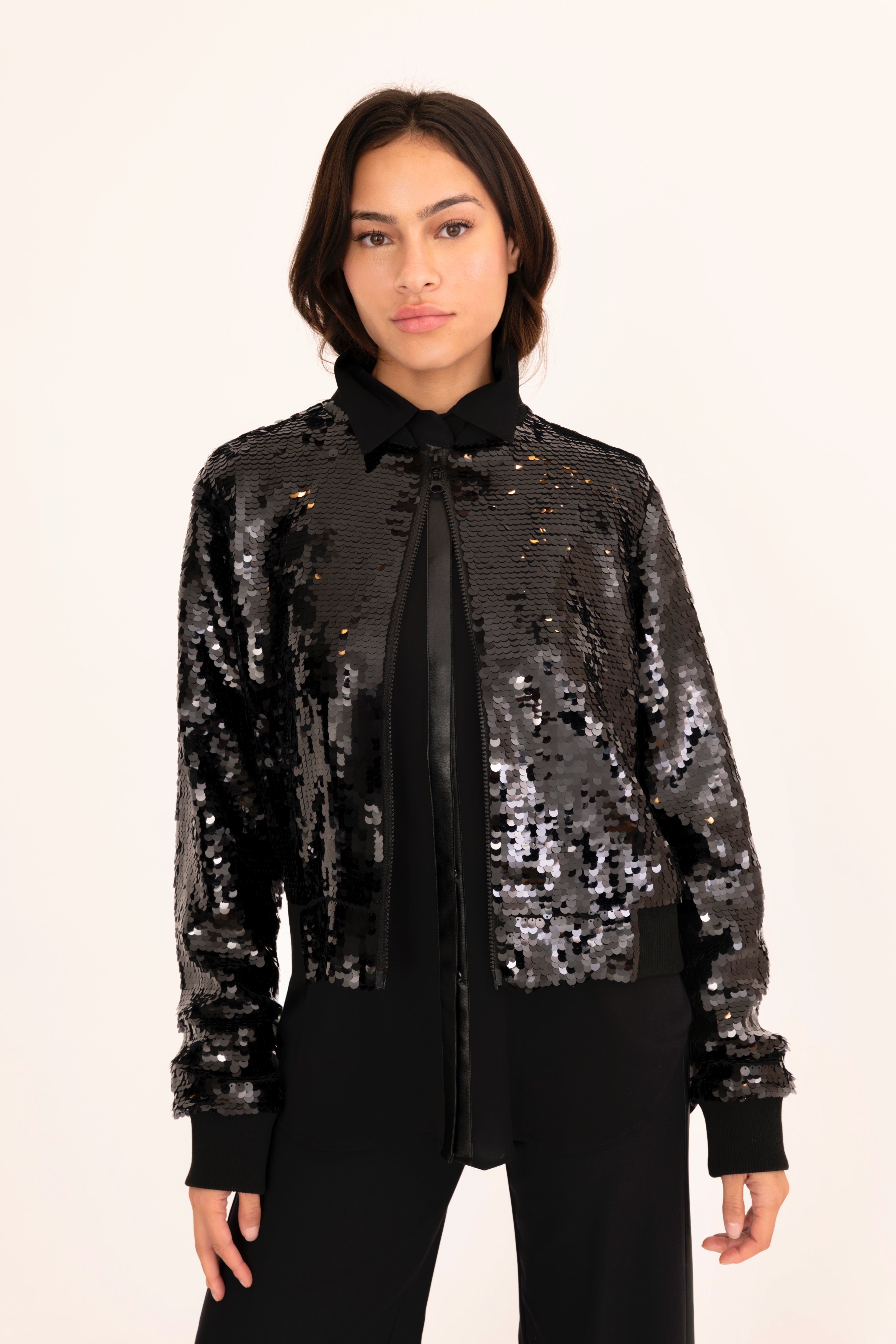 Sequin Bomber Jacket - AMARANTE Jacket GENERAL ORIENT Black Sequin P/S