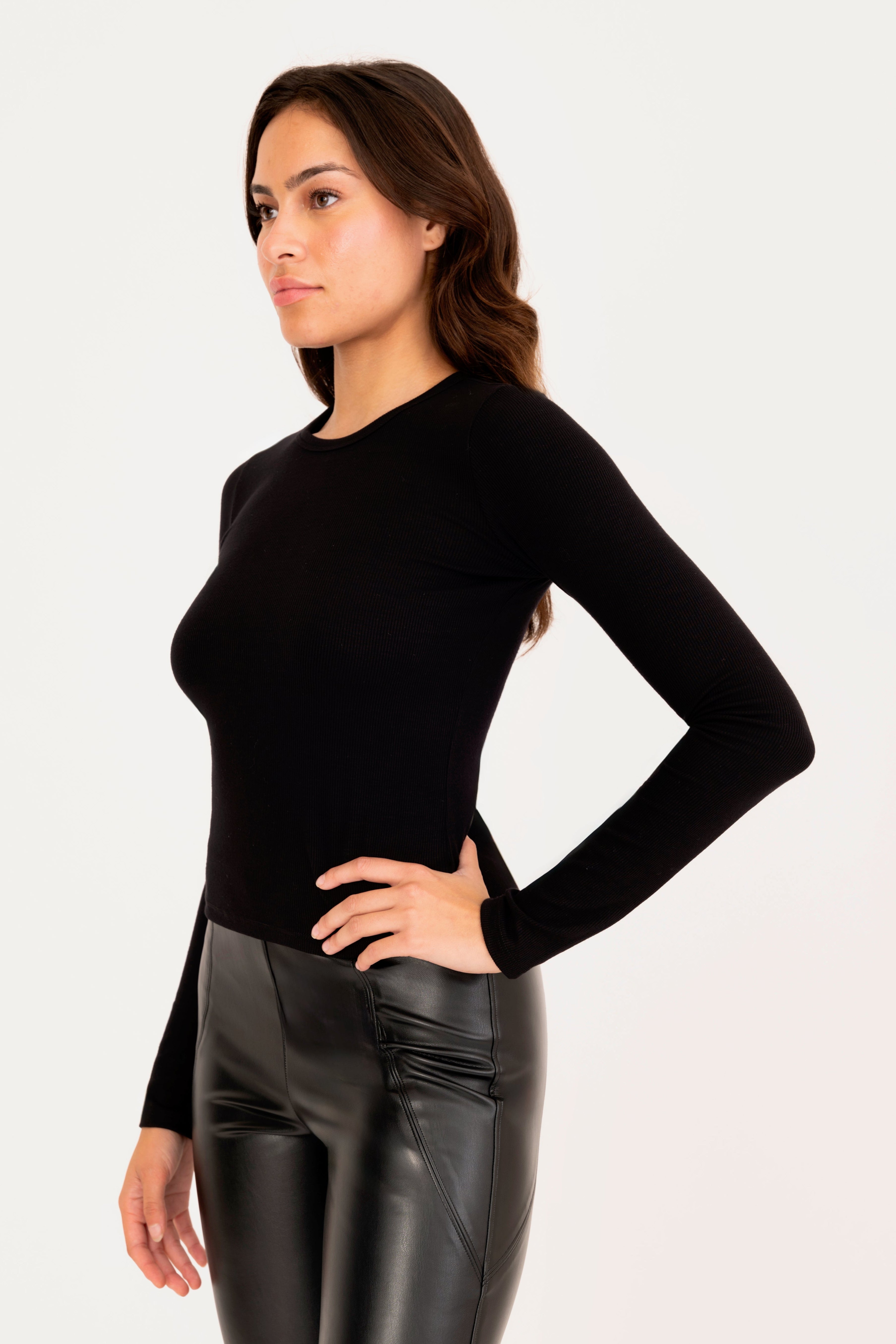 Ribbed Long Sleeve Crew Neck T-Shirt - BSCHLOE Top Betro Simone