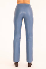 Blue leather pants on a white background