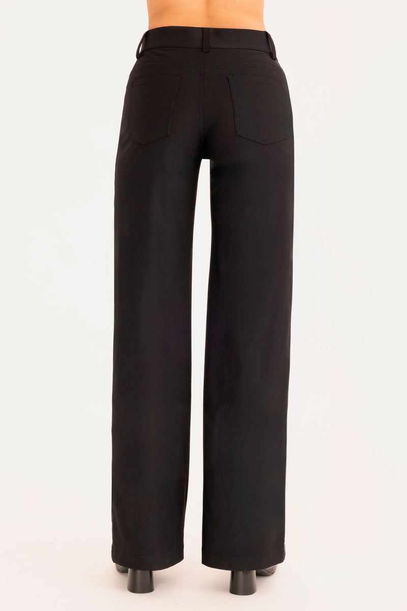 Black wide-leg pants on a white background