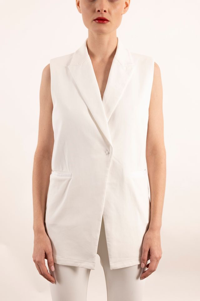 Tech Stretch Blazer Vest with Adjustable Waist - YANA Vest STYLEM White P 