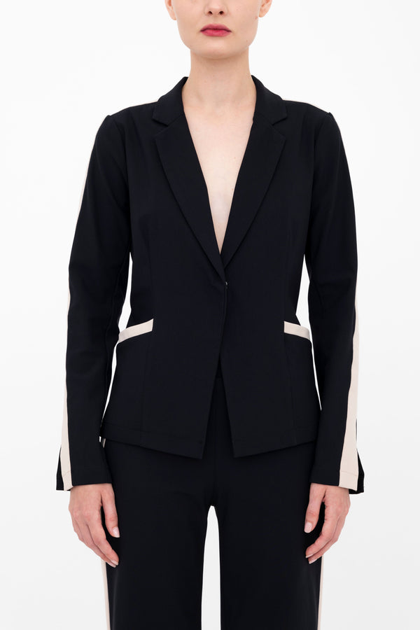 Tech Stretch Short Notched Collar Blazer with Contrast Stripe - BEXLEY Jacket GENERAL ORIENT
