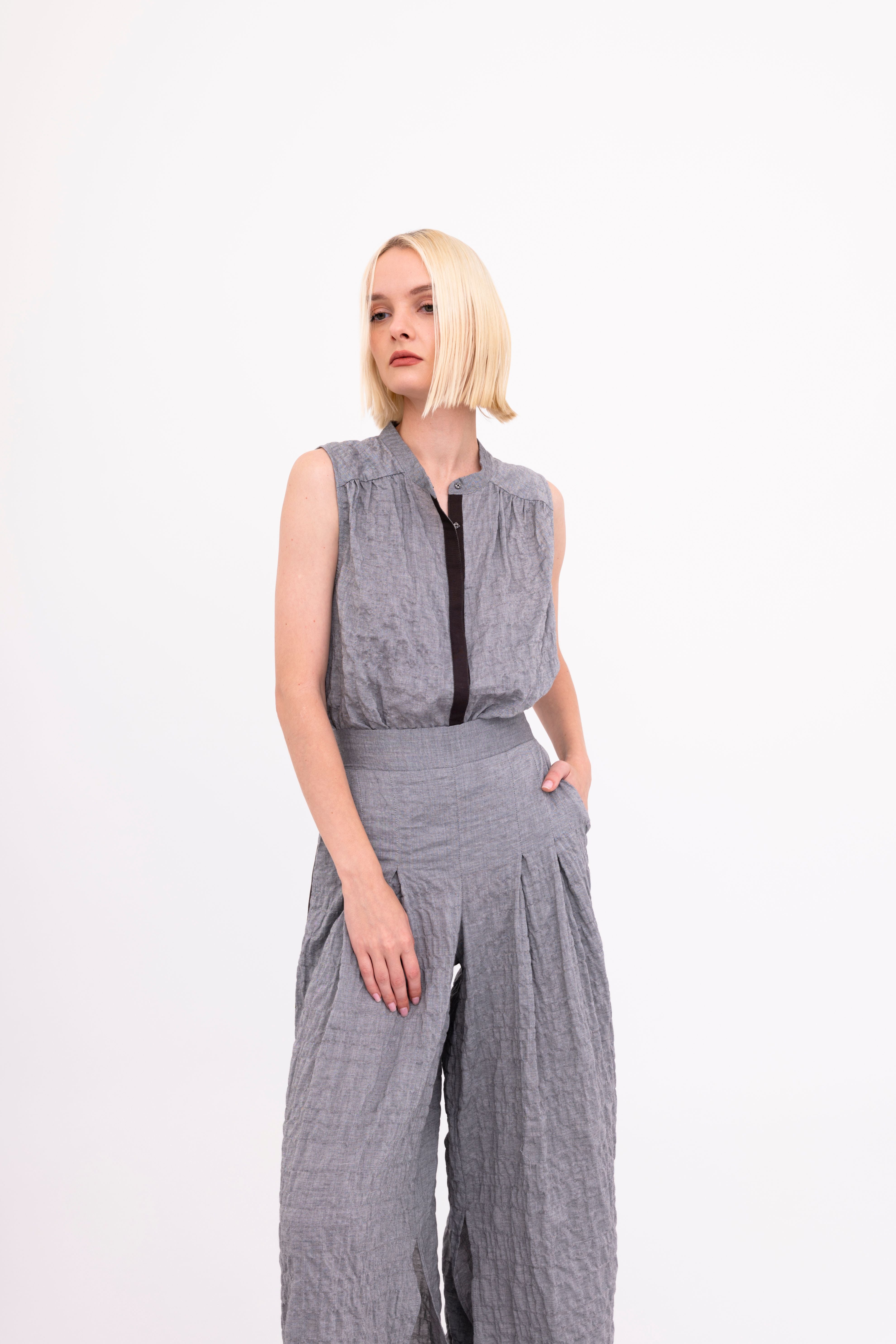 Textured Cotton Button Up Shell Top - BEGONIA Top GENERAL ORIENT