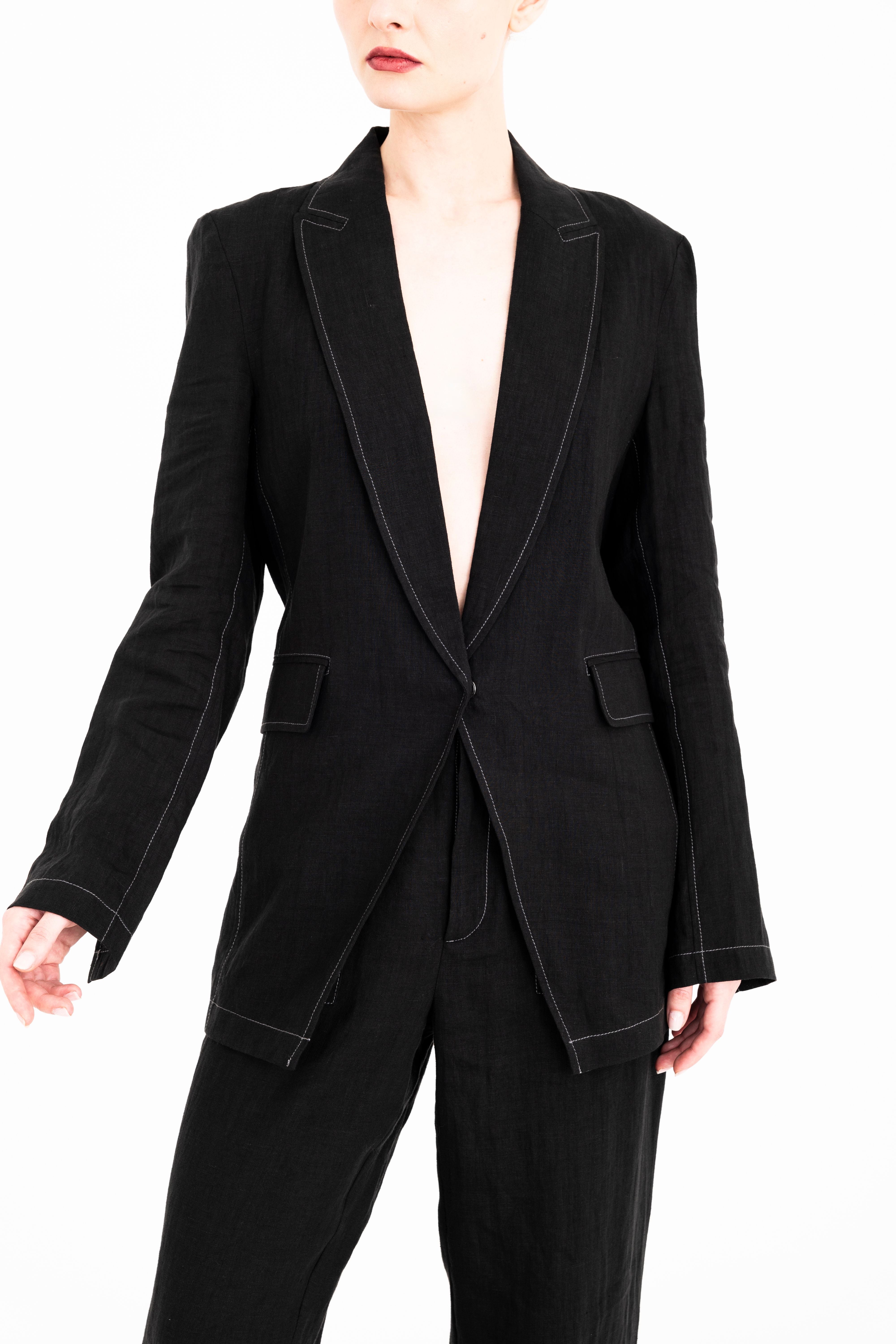 French Linen Blazer with Back Ruche - BEAU Jacket GENERAL ORIENT Black P