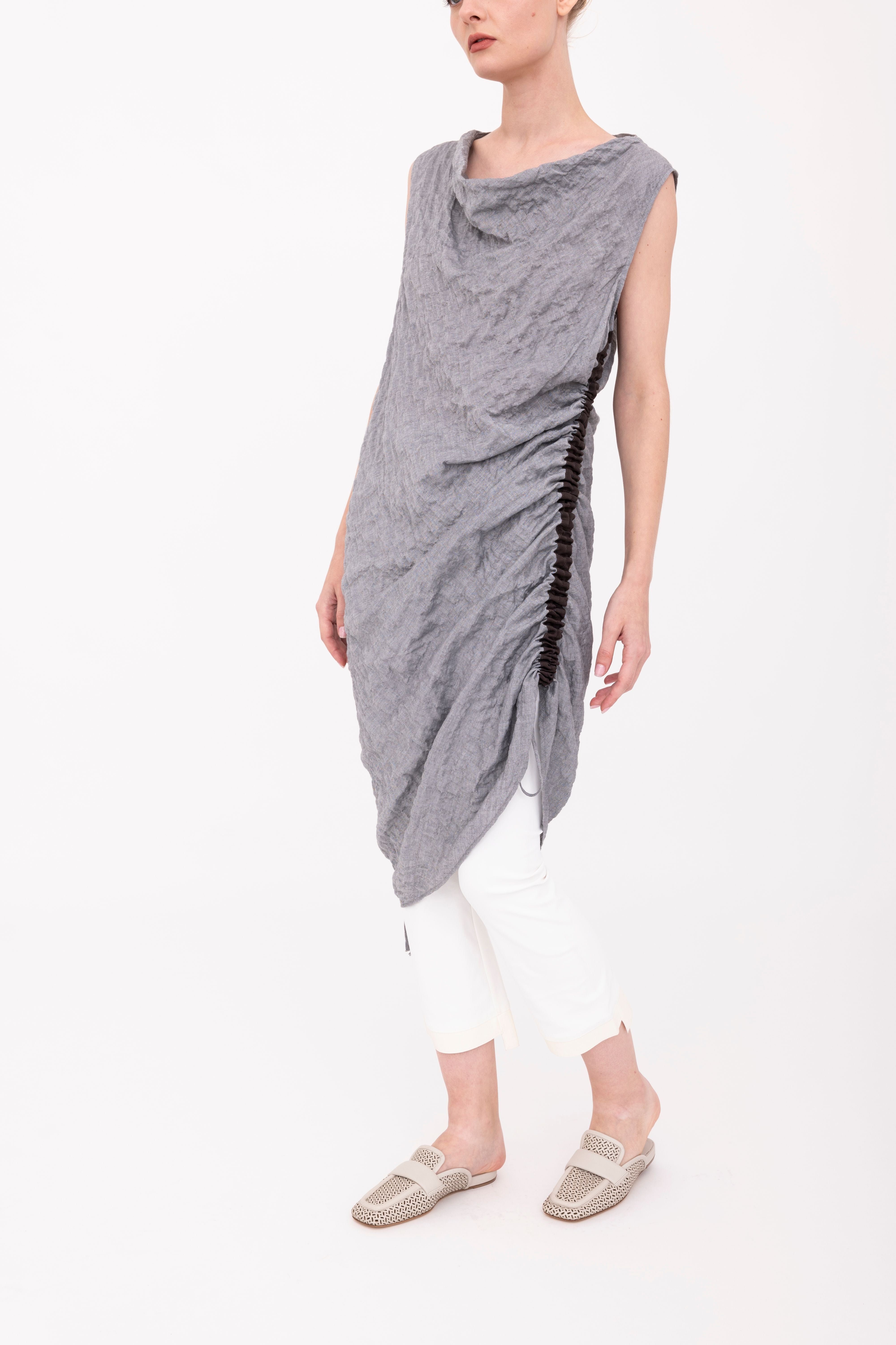 Textured Cotton Side Ruching Dress - BROOKLYN Dress GENERAL ORIENT
