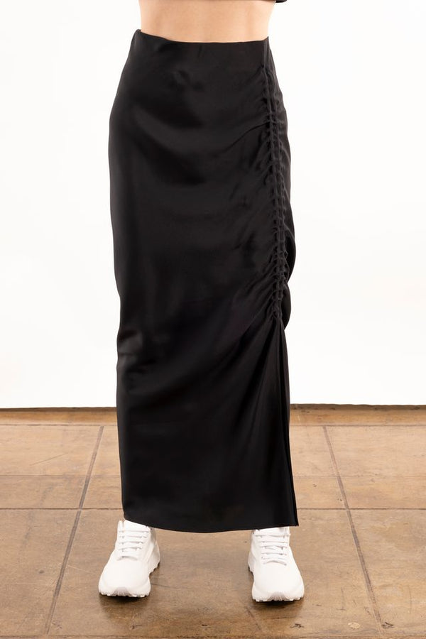 Silk Bias Skirt with Side Drawstrings - YASMINE Skirt GENERAL ORIENT Black P 