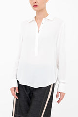 Silk Georgette Pullover Shirt with Grosgrain Trim - BLYTHE Shirt GENERAL ORIENT White P