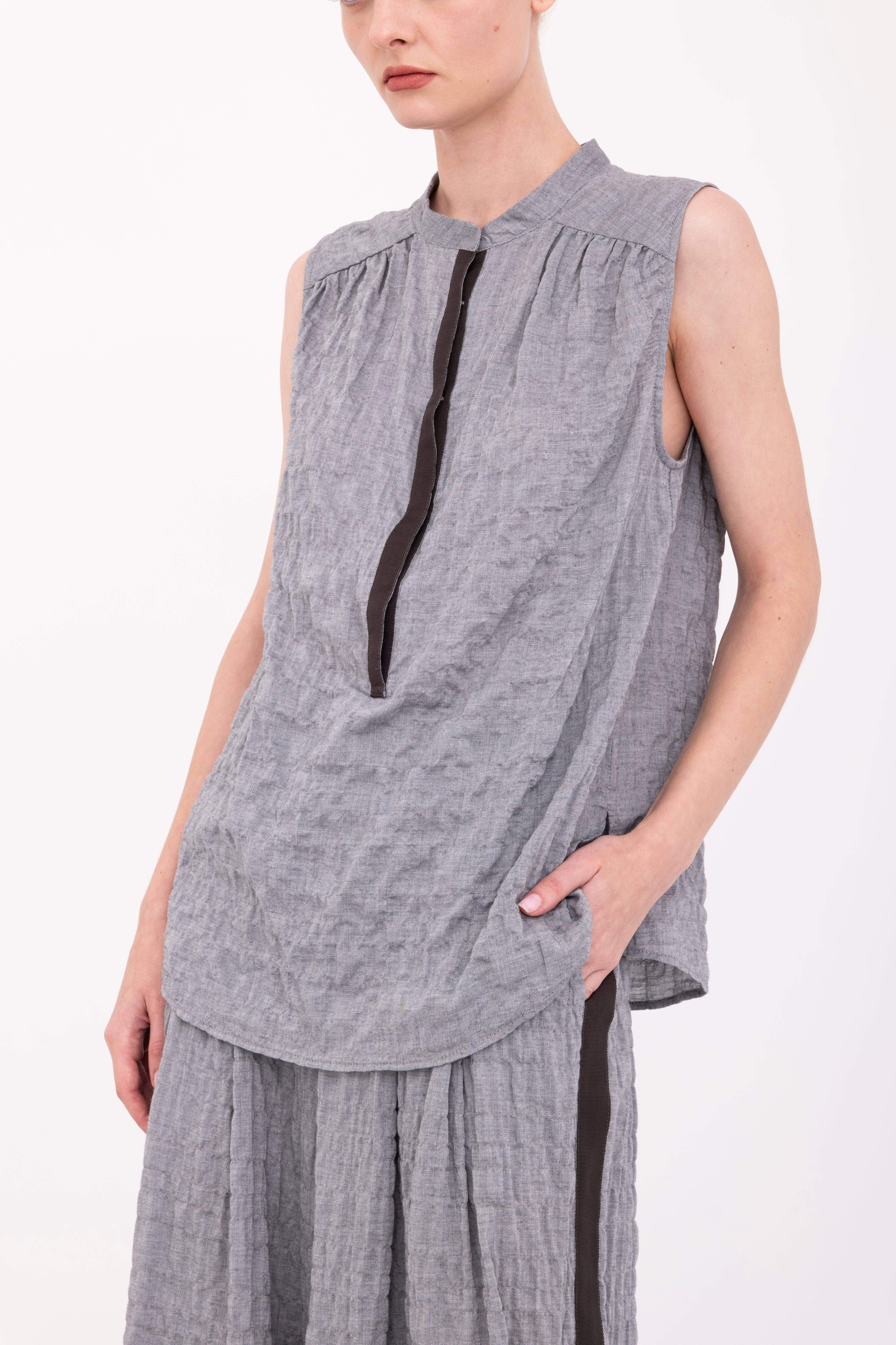 Textured Cotton Button Up Shell Top - BEGONIA Top GENERAL ORIENT