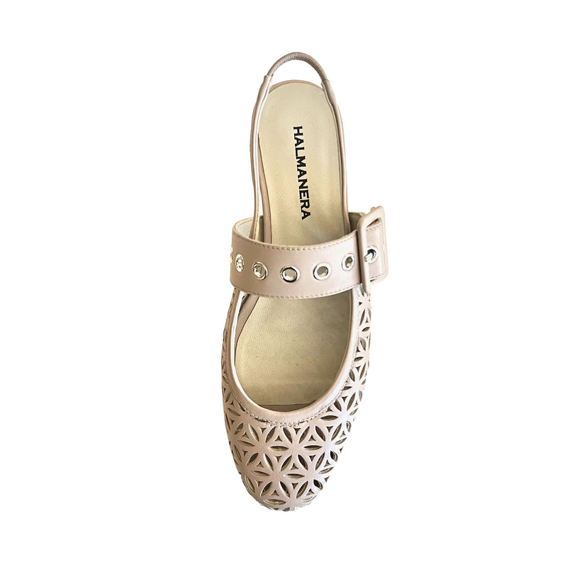 Round Toe Perforated Sling Back Flats with Buckle - DOS55 Shoes Halmanera