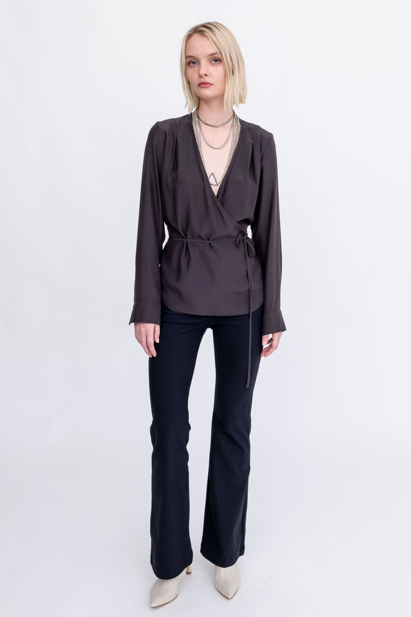 Silk Surplice Top with Wrap Tie - AMBROSE Shirt GENERAL ORIENT