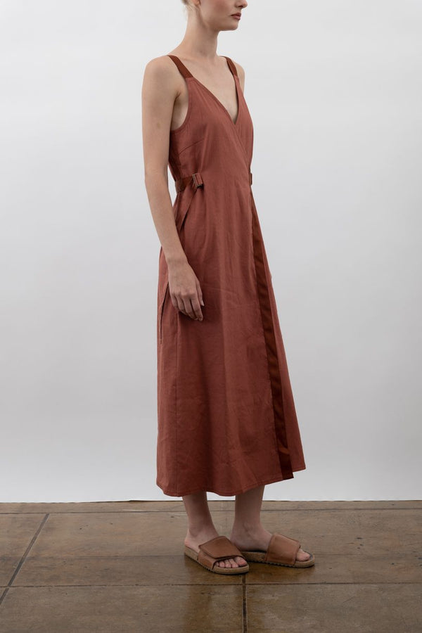 Stretch Linen Faux Wrap Dress - WALTRINA Dress STYLEM   