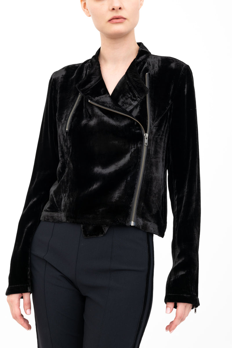 Silk Velvet Moto Jacket - AVERY H24 Jacket GENERAL ORIENT Black Velvet P 