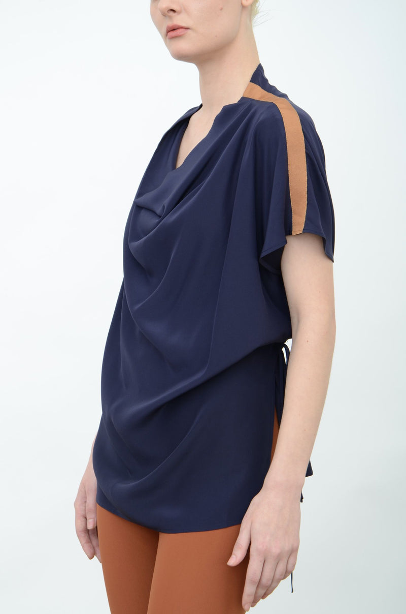 Silk Drape Neck Shell Top with Grosgrain Tape - ARIA FA24 Top GENERAL ORIENT   