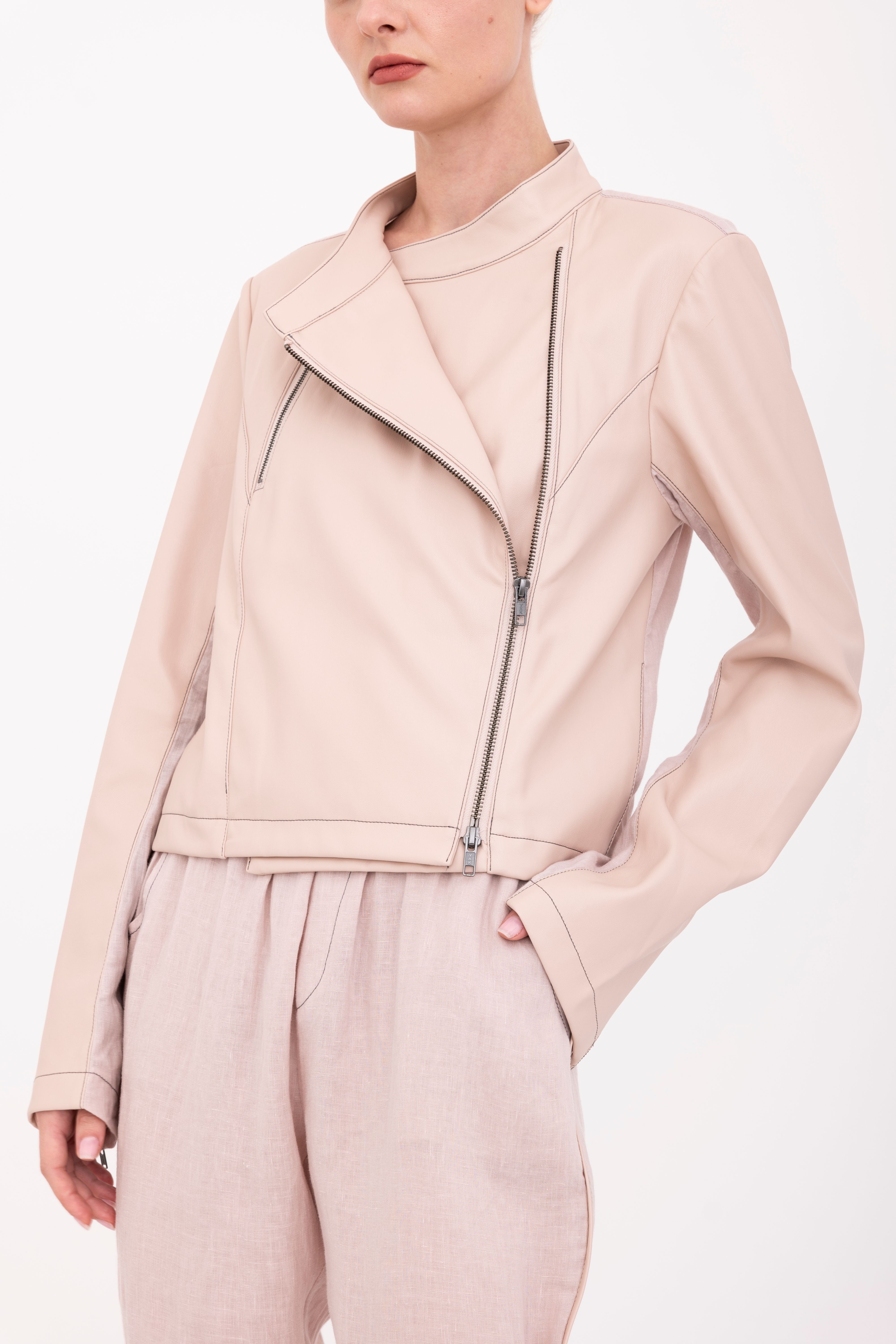French Linen Moto Jacket with Vegan Leather - BEAUMONT Jacket GENERAL ORIENT