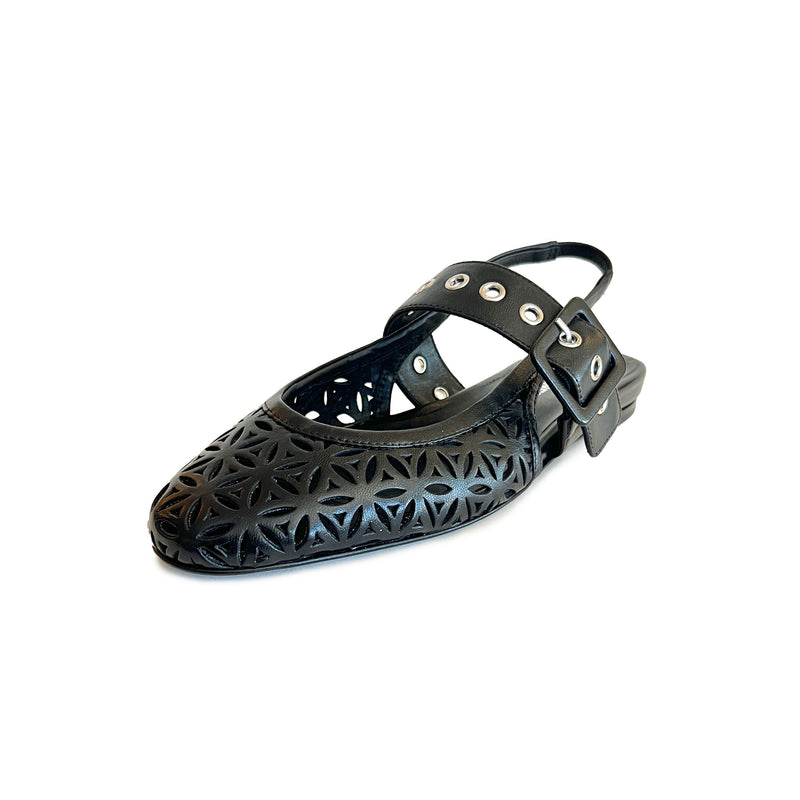 Round Toe Perforated Sling Back Flats with Buckle - DOS55 Shoes Halmanera