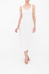 Silk Georgette Strap Midi Dress with Grosgrain Trim - BABETTE Dress GENERAL ORIENT White P