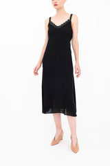 Silk Georgette Strap Midi Dress with Grosgrain Trim - BABETTE Dress GENERAL ORIENT