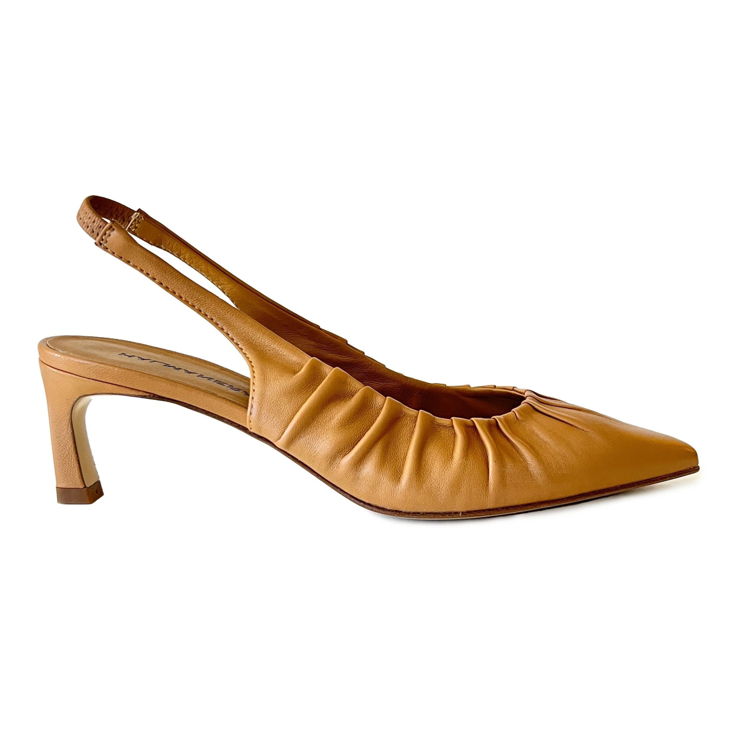 Pointed Toe Slingback Heel Pumps - VALE46 Shoes Halmanera Caramel 37