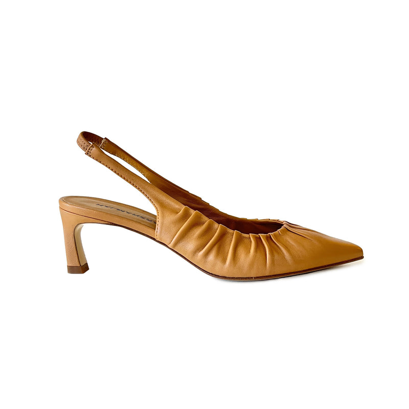 Pointed Toe Sling Back Heel Pumps - VALE46 Shoes Halmanera Caramel 37