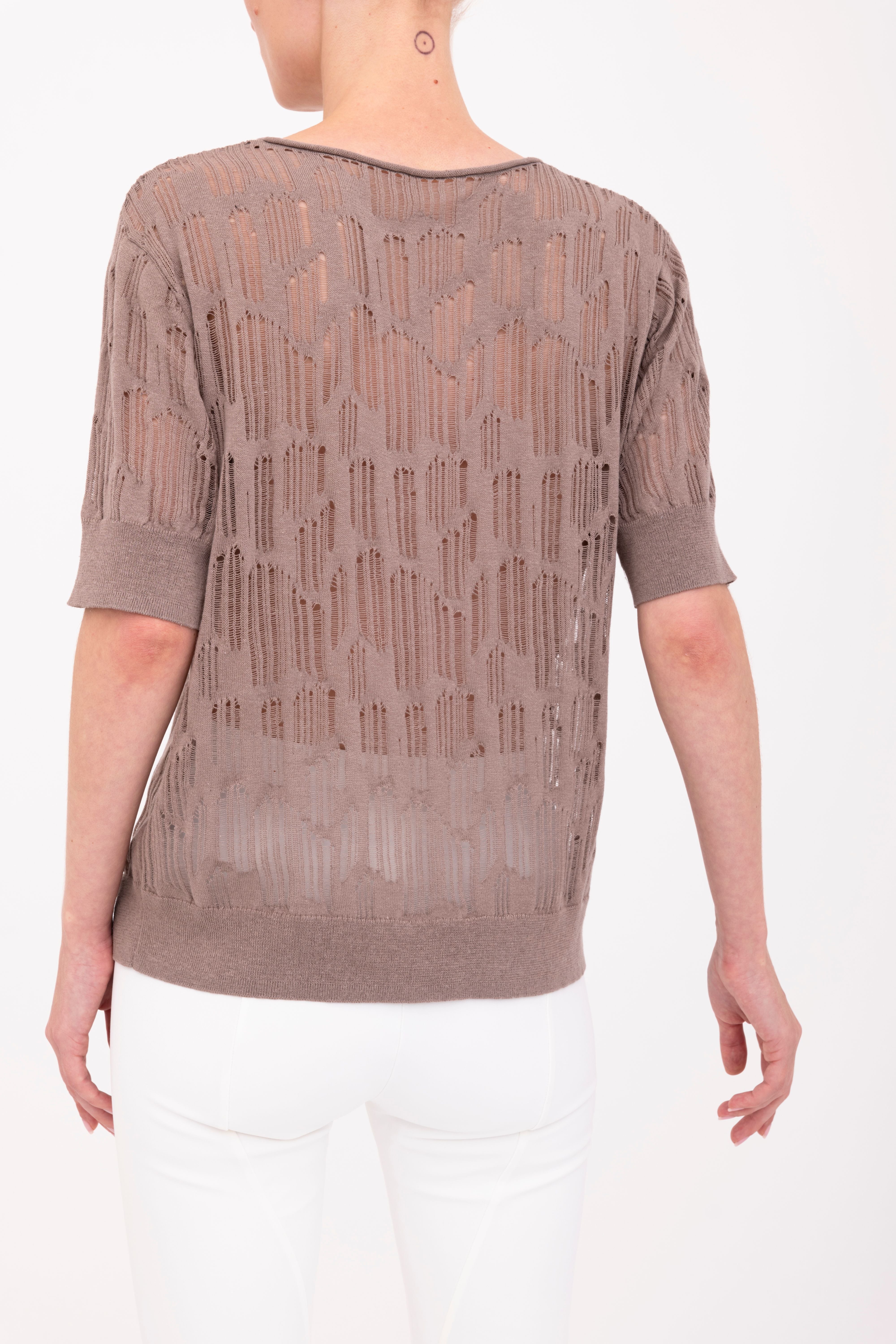 Organic Cotton Hemp Distressed Y Neck Top - BELIZE Sweater YUE FENG