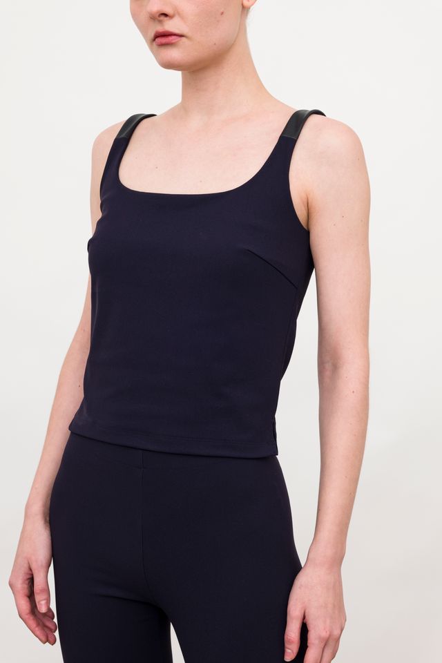 Tech Stretch Tank Top with Leather Trim - TOVALA Top STYLEM Aubergine-TS P