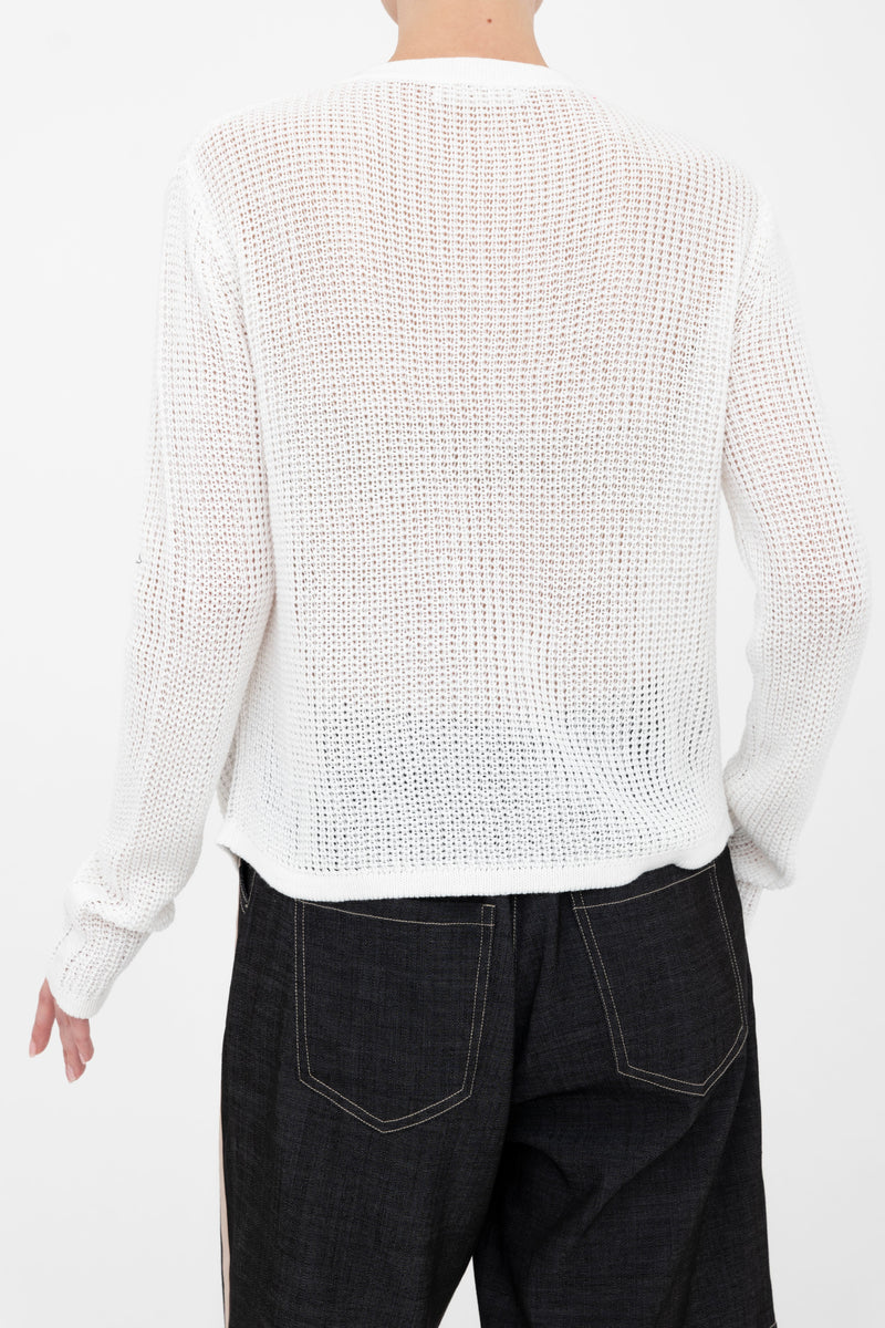 Cotton Waffle Knit Crew Neck Cardigan - BIJOUX Sweater YUE FENG