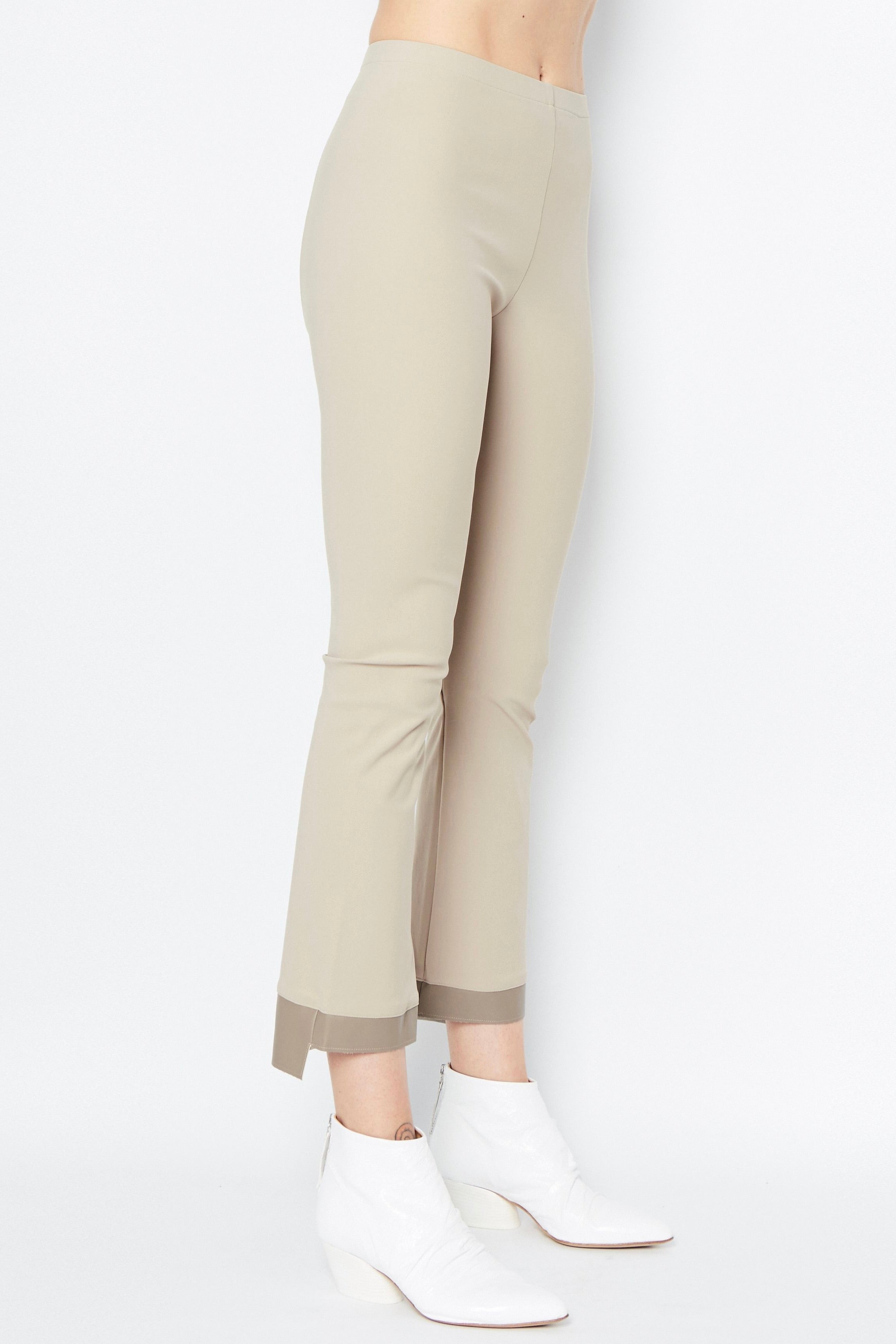 Tech Stretch Vegan Leather Step Hem Cropped Flare Pant- OLGA Pant STYLEM