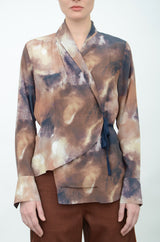 Silk Wrap Shirt with Grosgrain Tape - VISAYA FA24 Shirt GENERAL ORIENT Tie Dye Camo p 