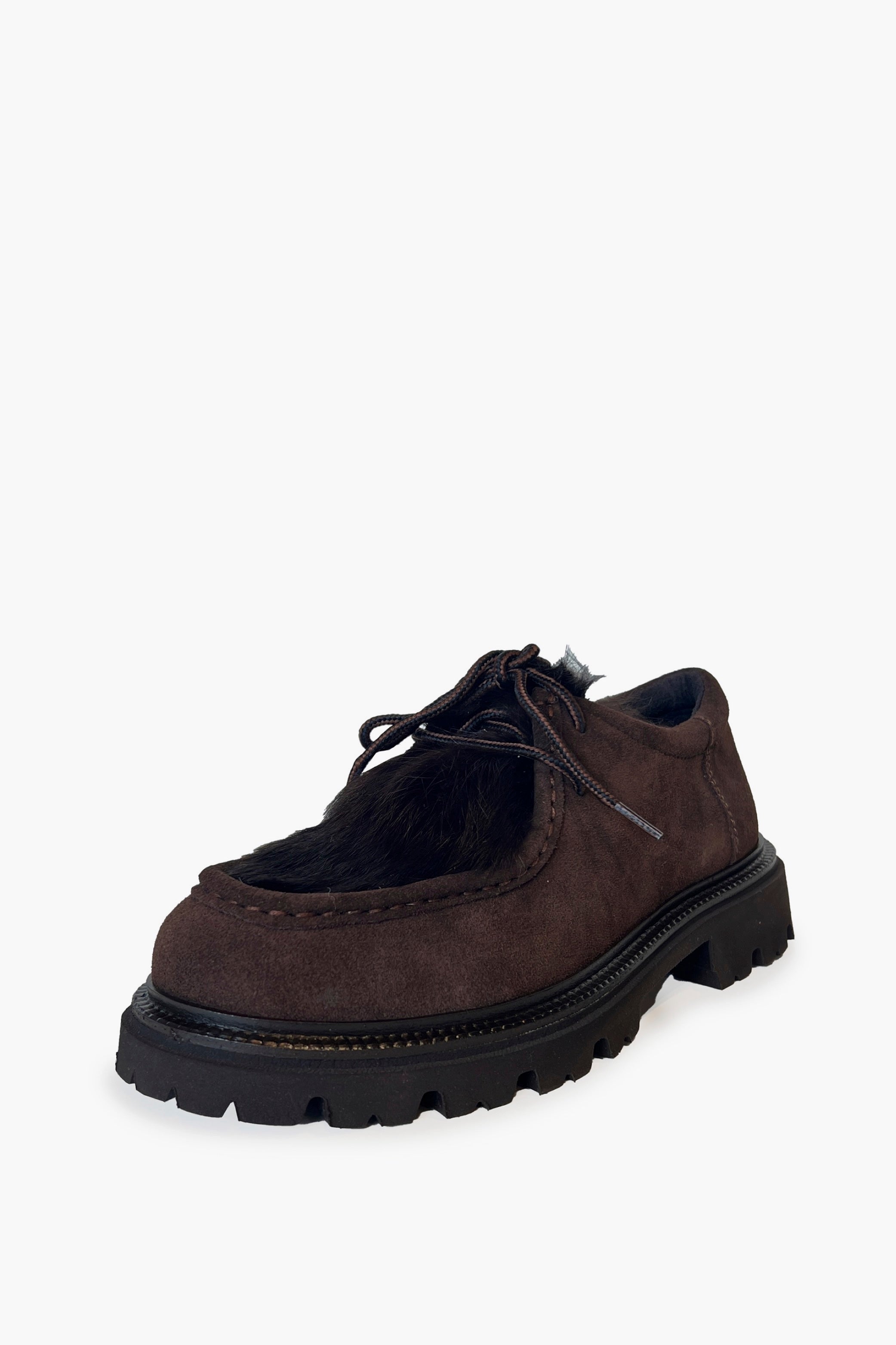 Brown Calf Hair Lace Up Loafer with E.V.A. Sole