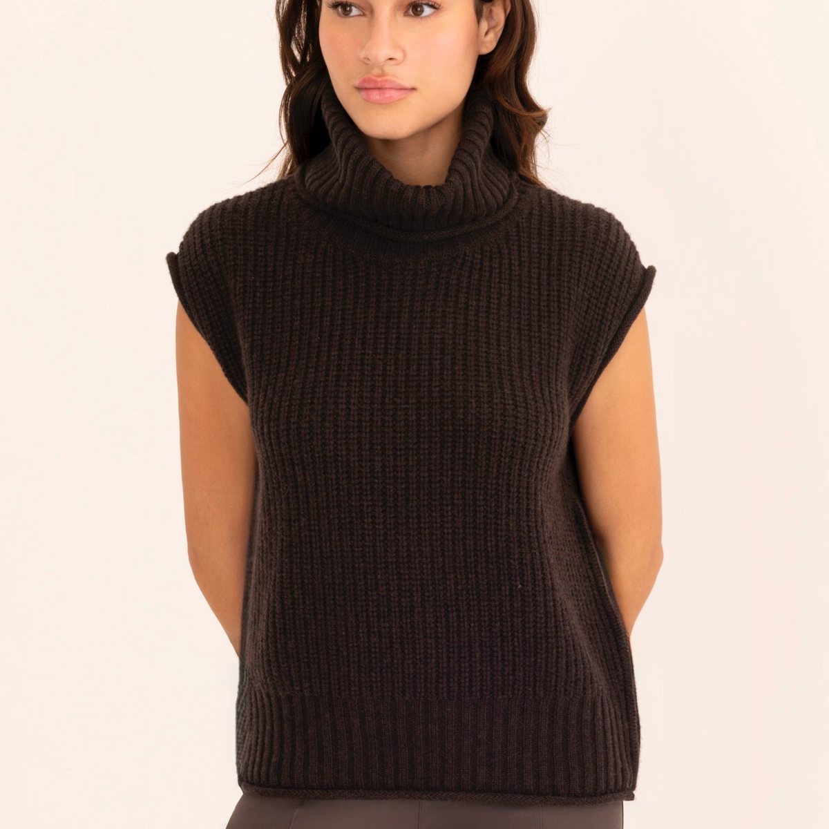 Cashmere Blend Turtleneck Vest with Side Zip | Elaine Kim