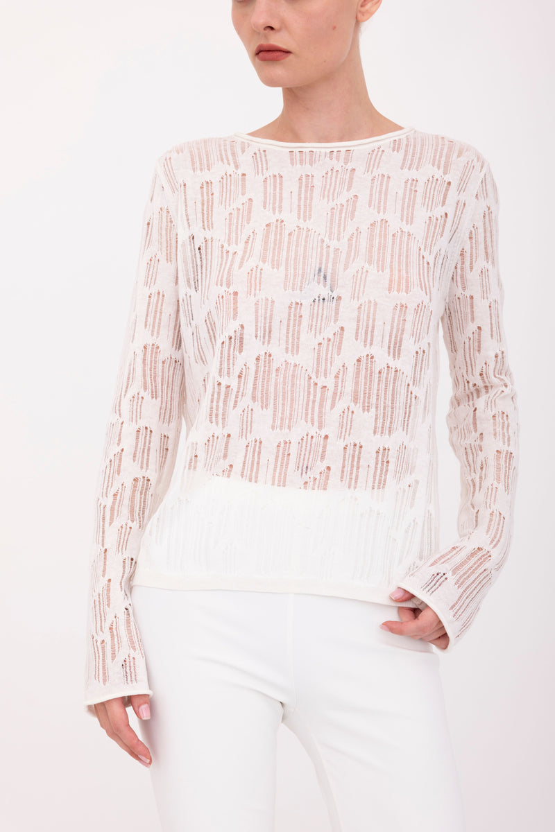 Organic Cotton Hemp Distressed Crew Neck Top - BENI Sweater YUE FENG