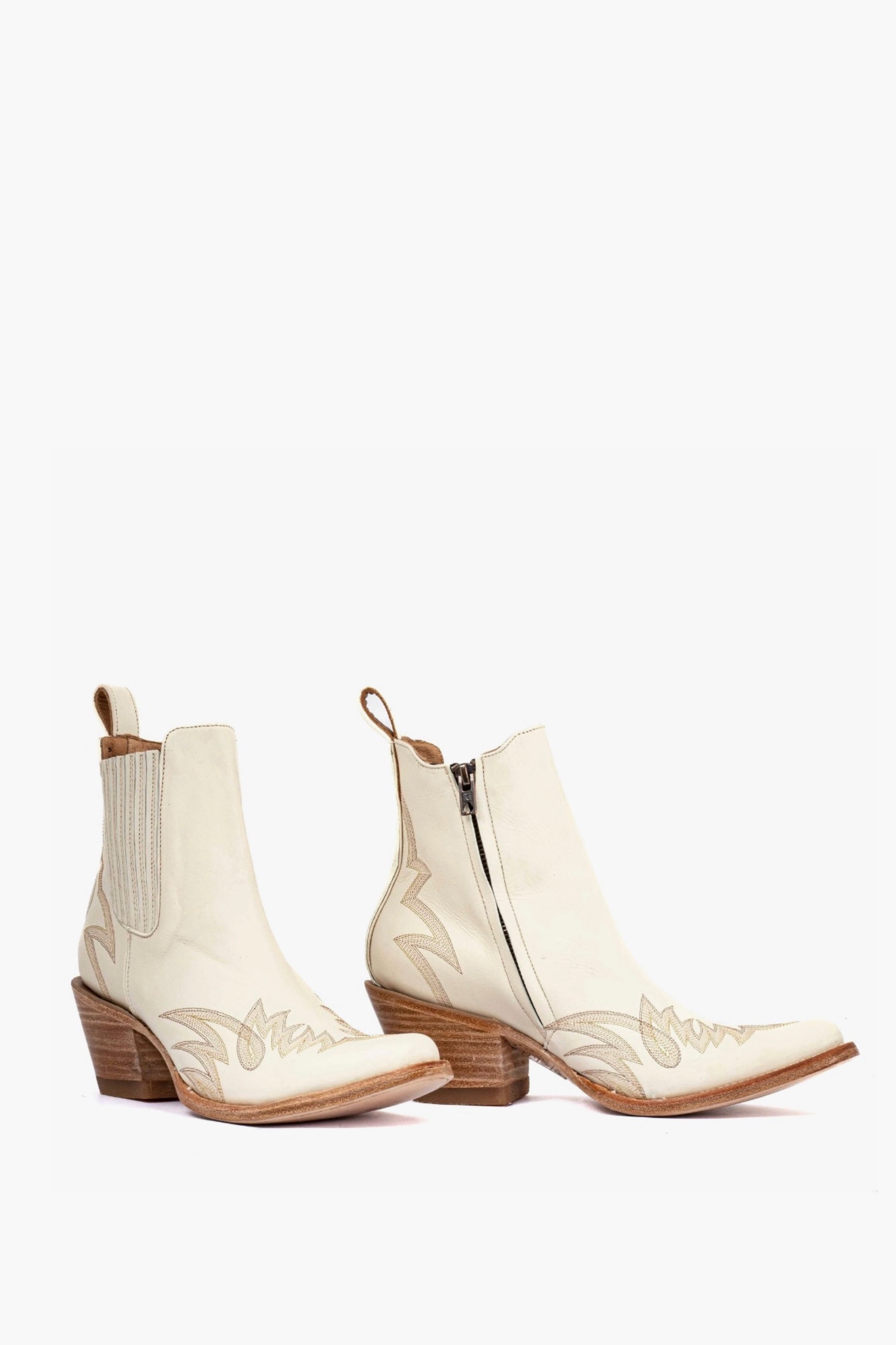 White Cowboy Pointed Toe Ankle Boots