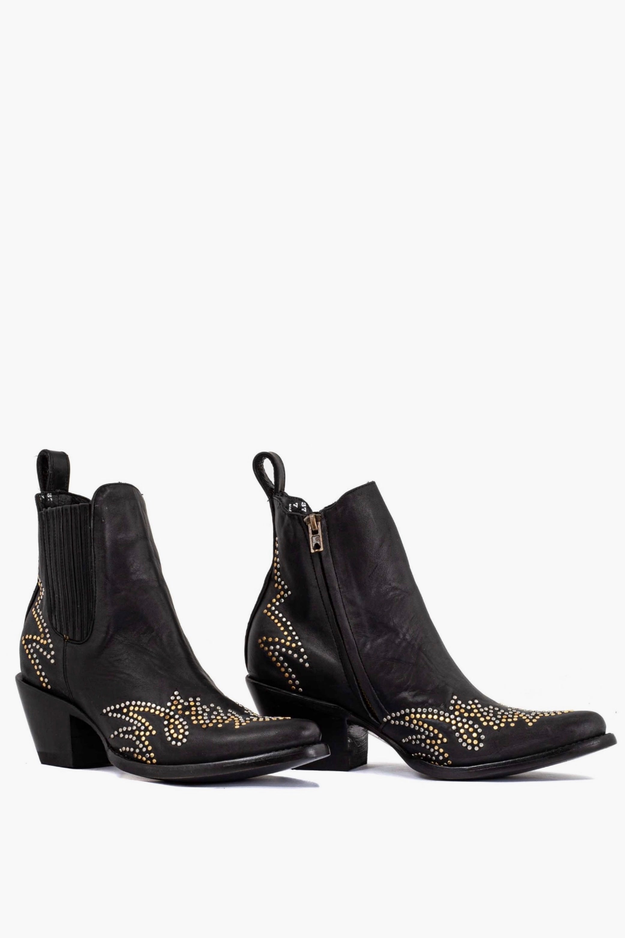 Black Cowboy Pointed Toe Ankle Boots