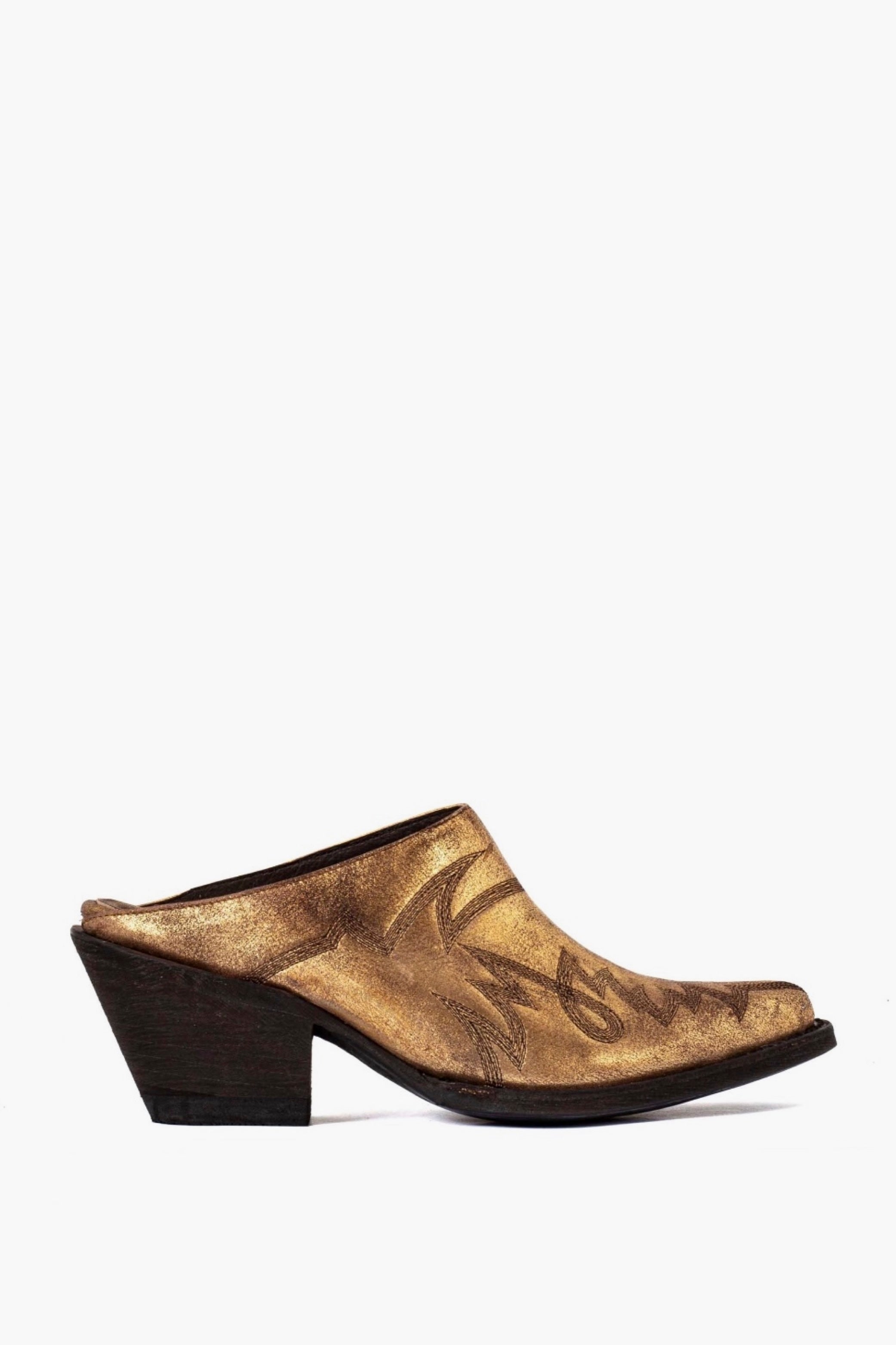 Gold Cowboy Pointed Toe Mules