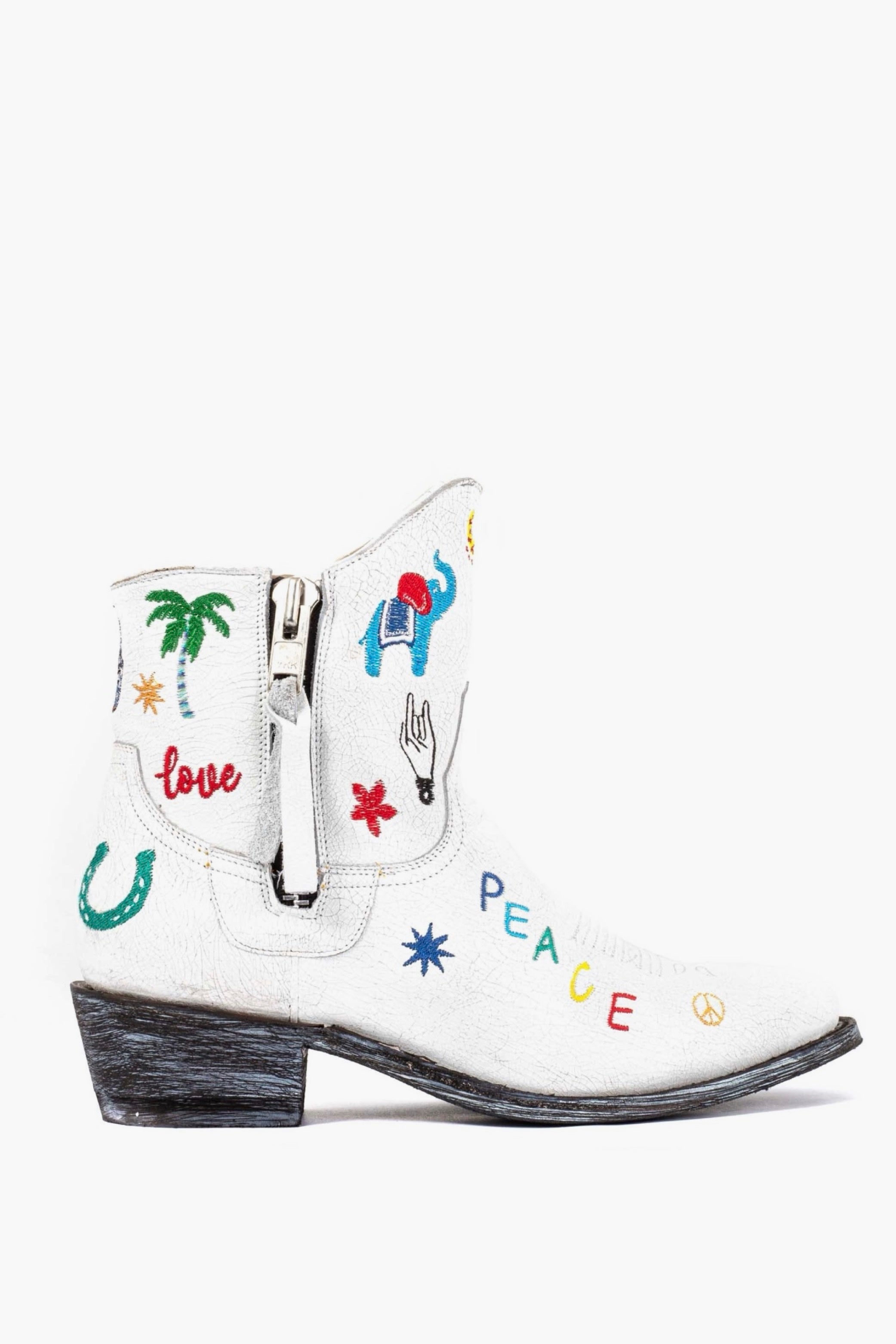 White Cowboy Round Toe Ankle Boots - Love & Peace