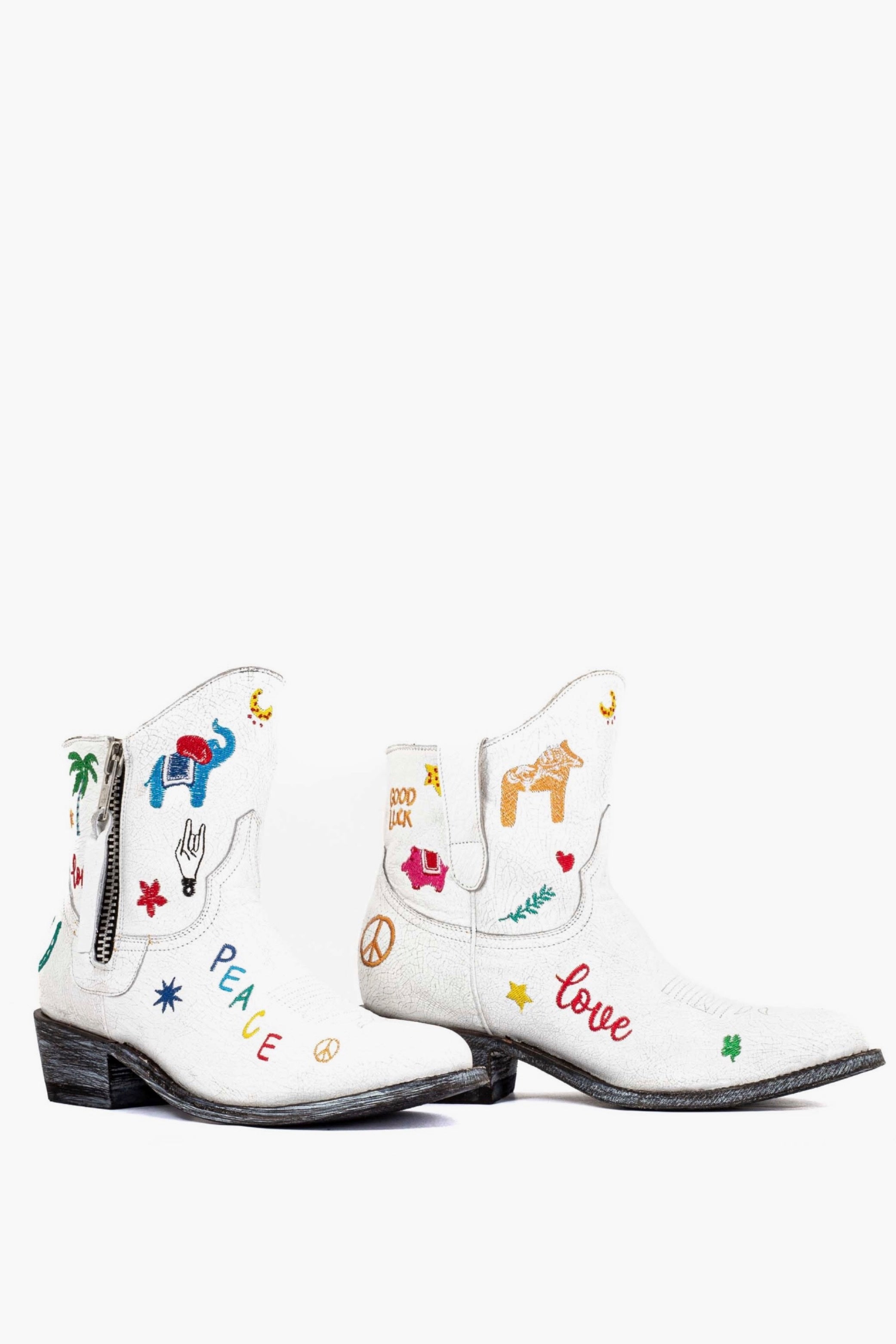 White Cowboy Round Toe Ankle Boots - Love & Peace
