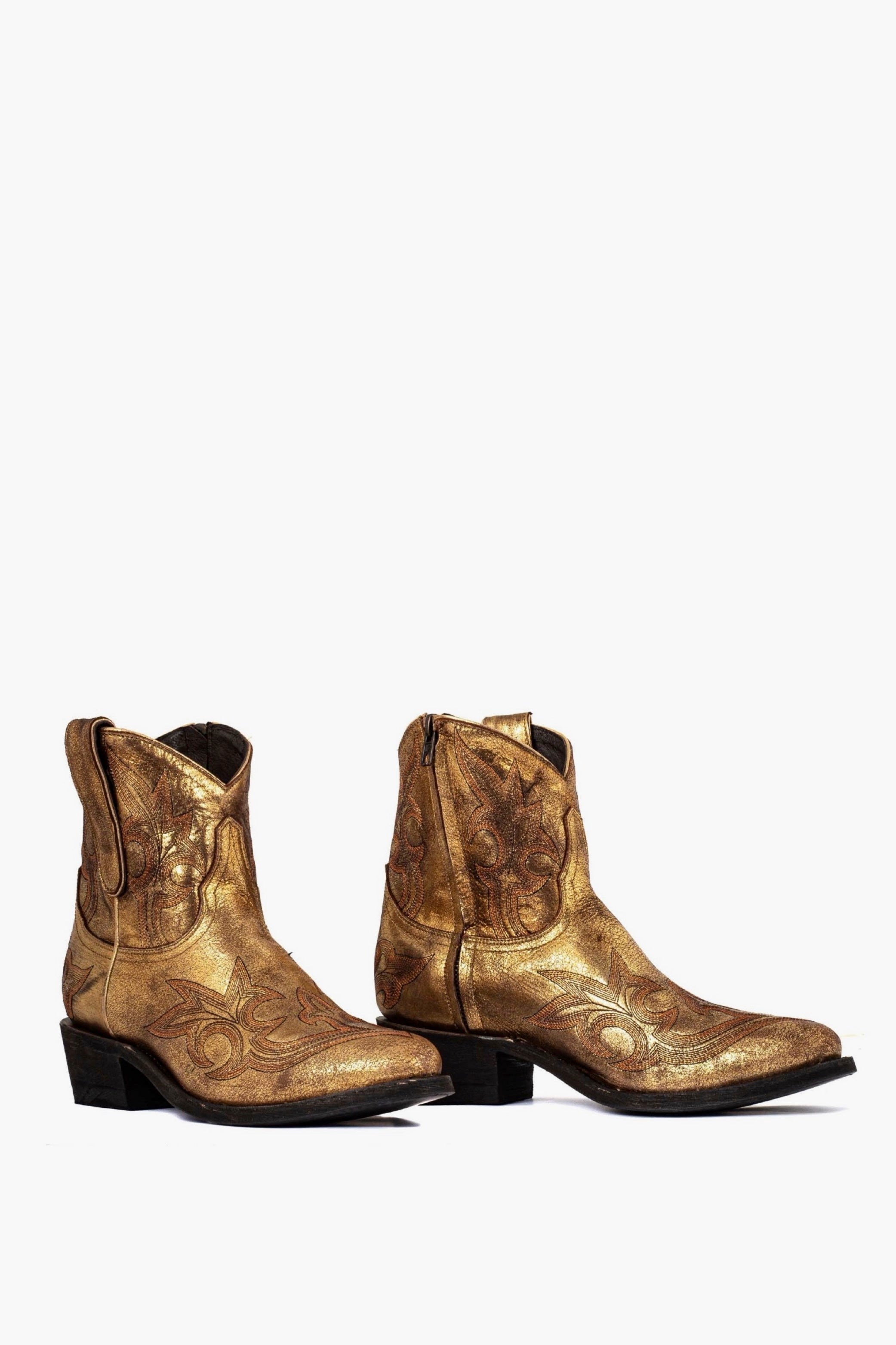Gold Cowboy Round Toe Ankle Boots
