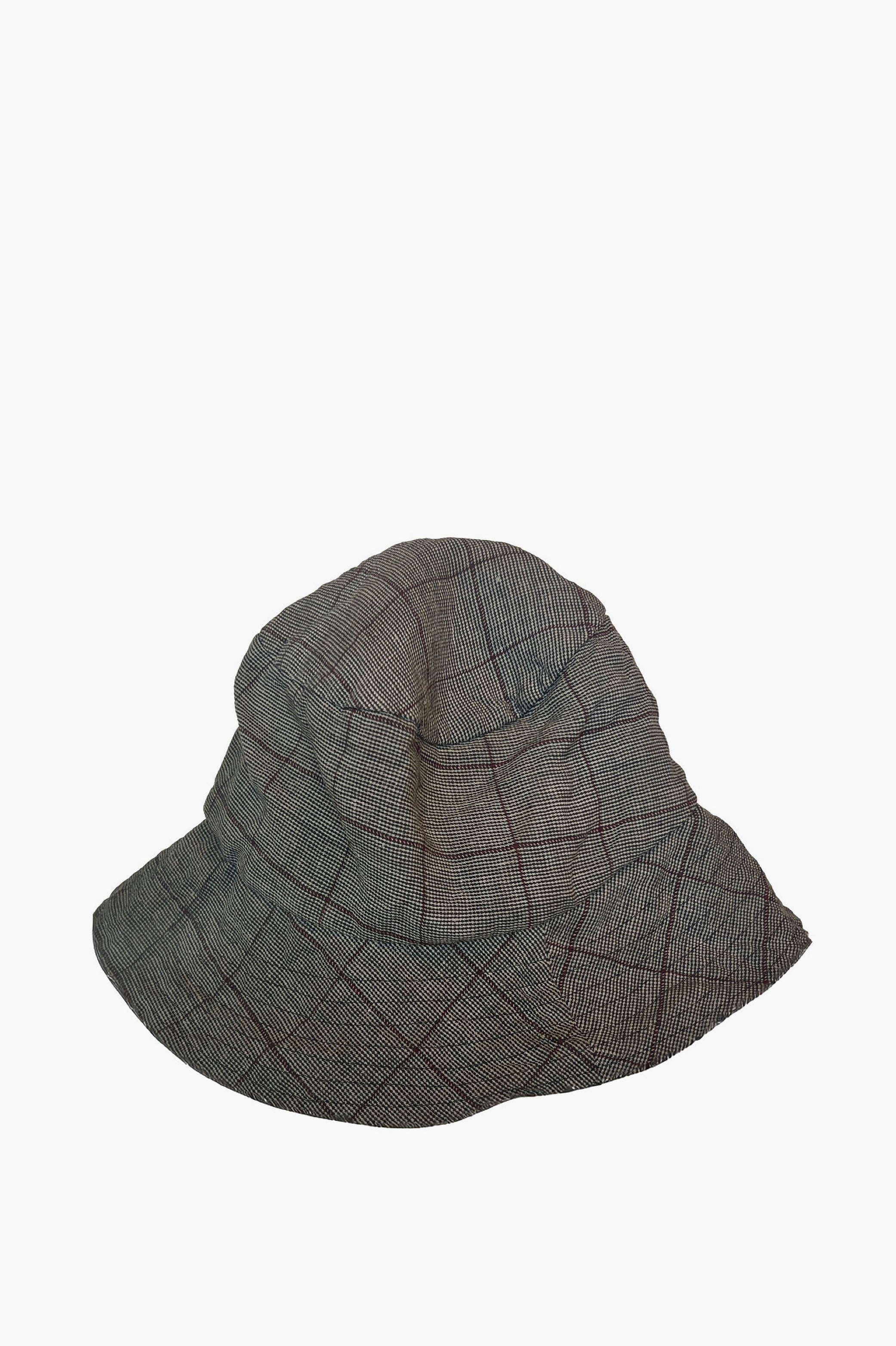 Brown plaid bucket hat on a white background