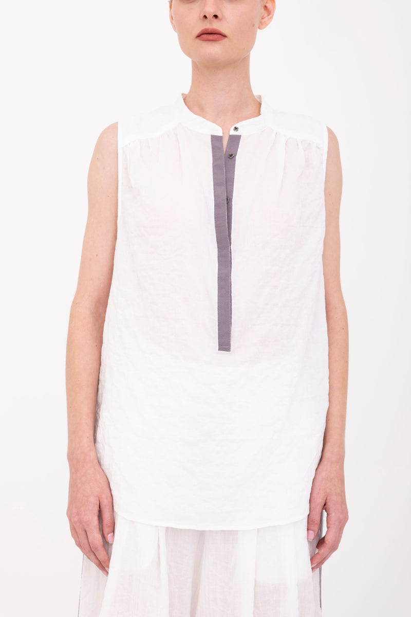 Textured Cotton Button Up Shell Top - BEGONIA Top GENERAL ORIENT White P