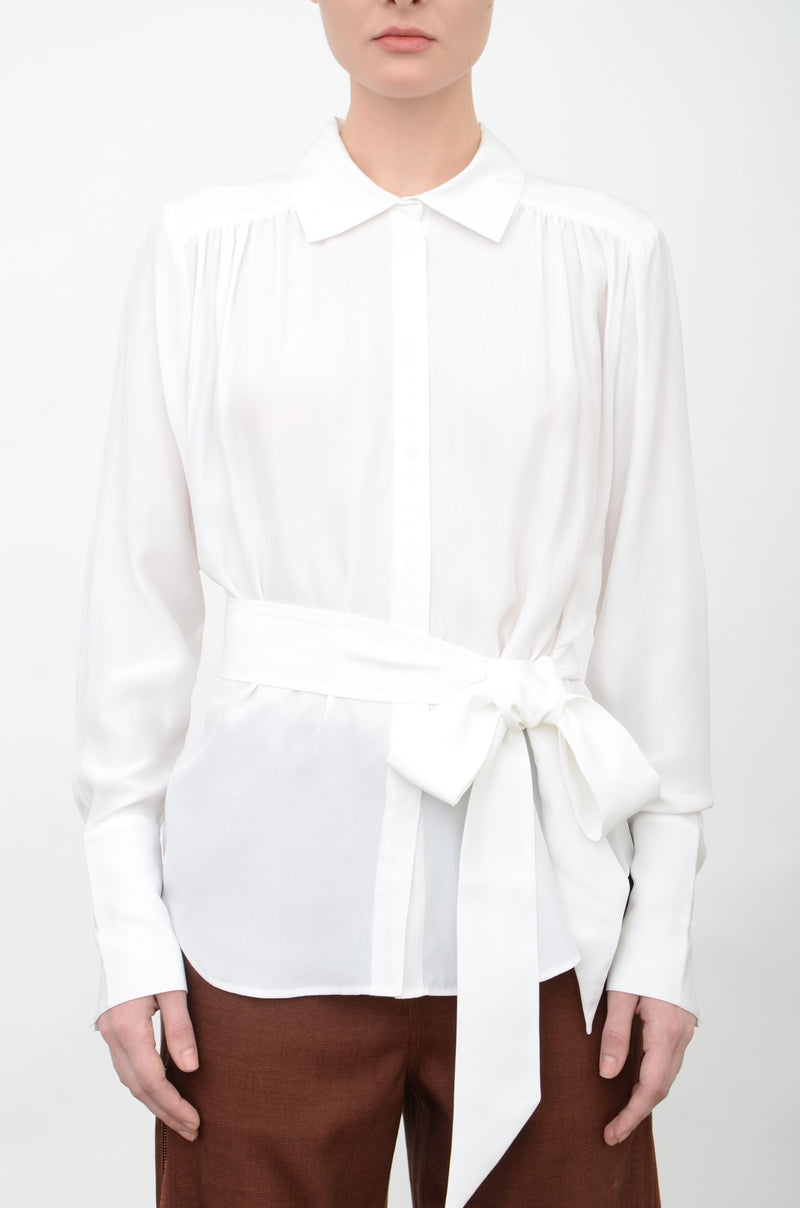 Silk Blouse with Tie - AUBRIETA FA24 Shirt GENERAL ORIENT White P 