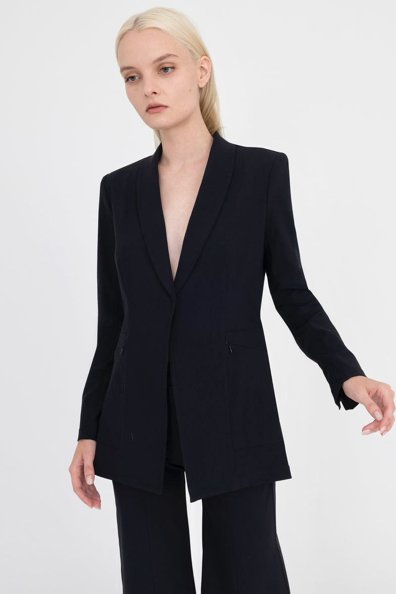Tech Stretch Shawl Collar Blazer with Utility Pockets - VALBELLA CORE Jacket General Orient