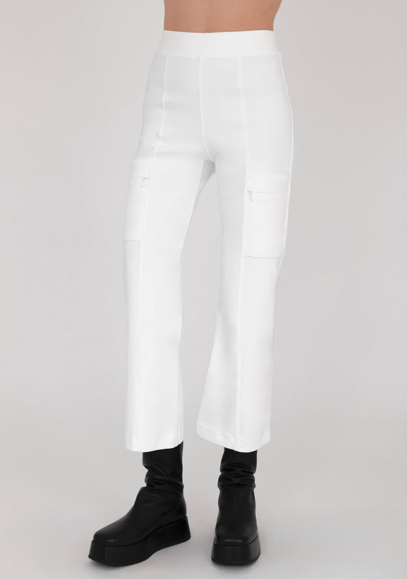 Tech Stretch Cropped Flare Legging with Utility Pockets - VISTA CORE Pant STYLEM White P