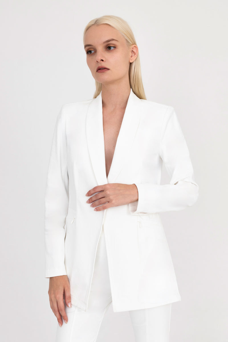 Tech Stretch Shawl Collar Blazer with Utility Pockets - VALBELLA CORE Jacket General Orient White P