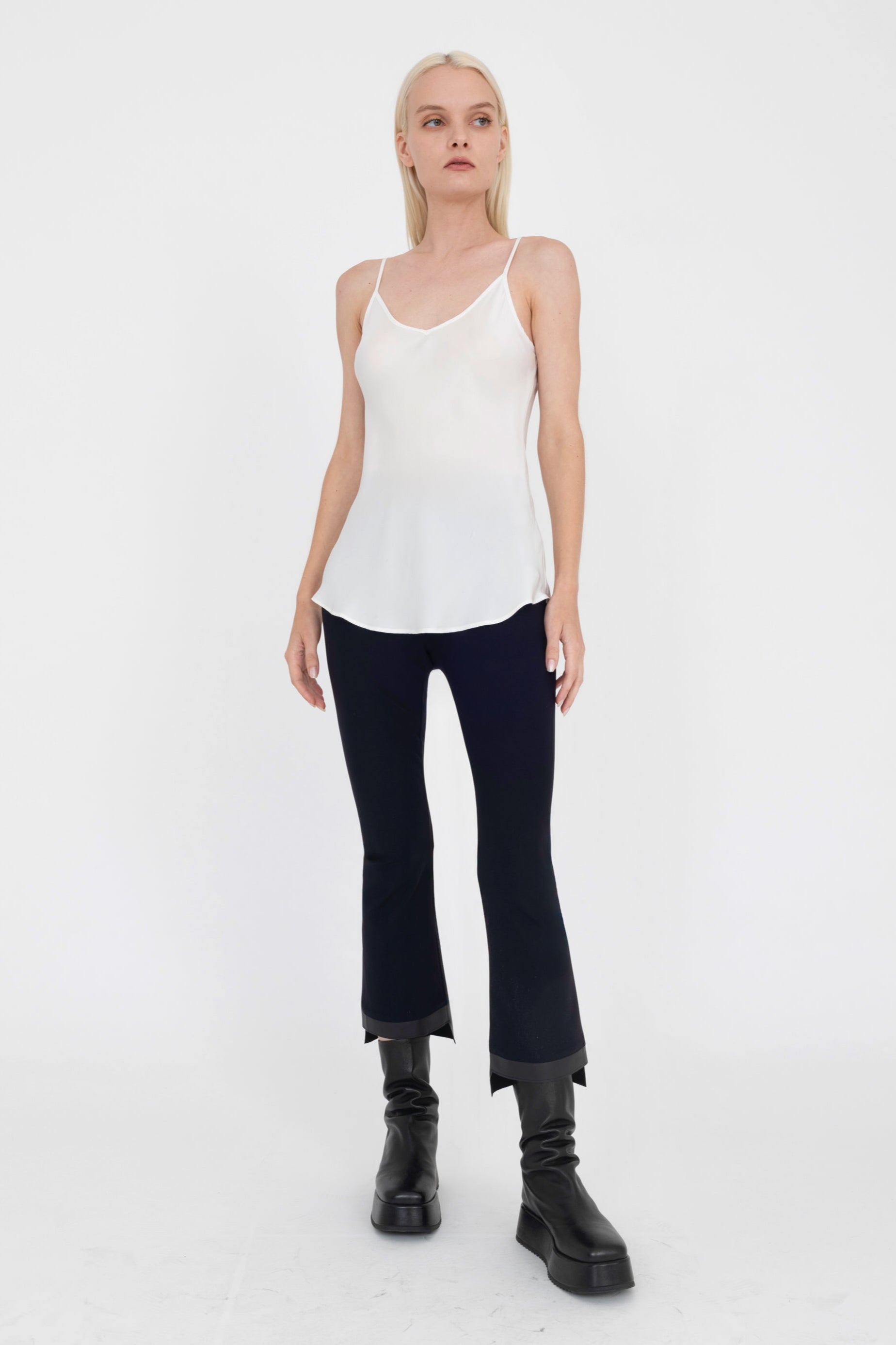 Tech Stretch Vegan Leather Step Hem Cropped Flare Pant - OLGA CORE Pant STYLEM