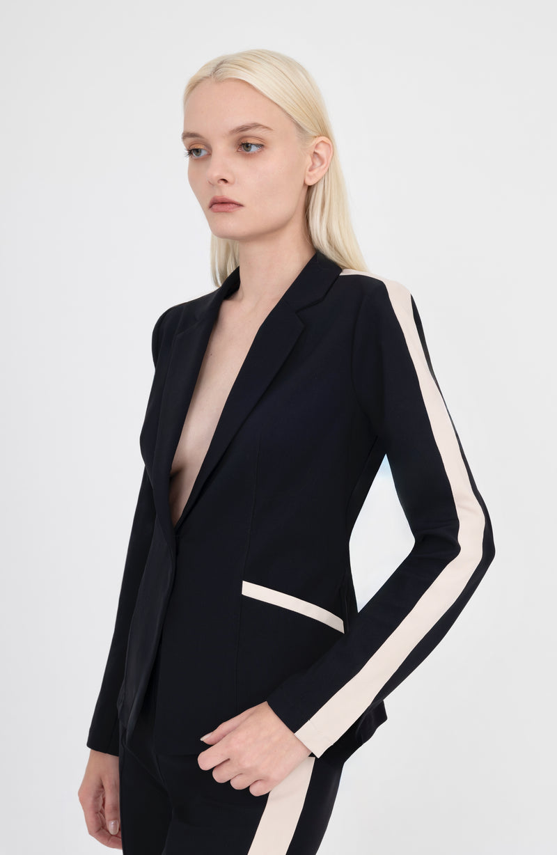 Tech Stretch Short Notched Collar Blazer with Contrast Stripe - BEXLEY Jacket GENERAL ORIENT