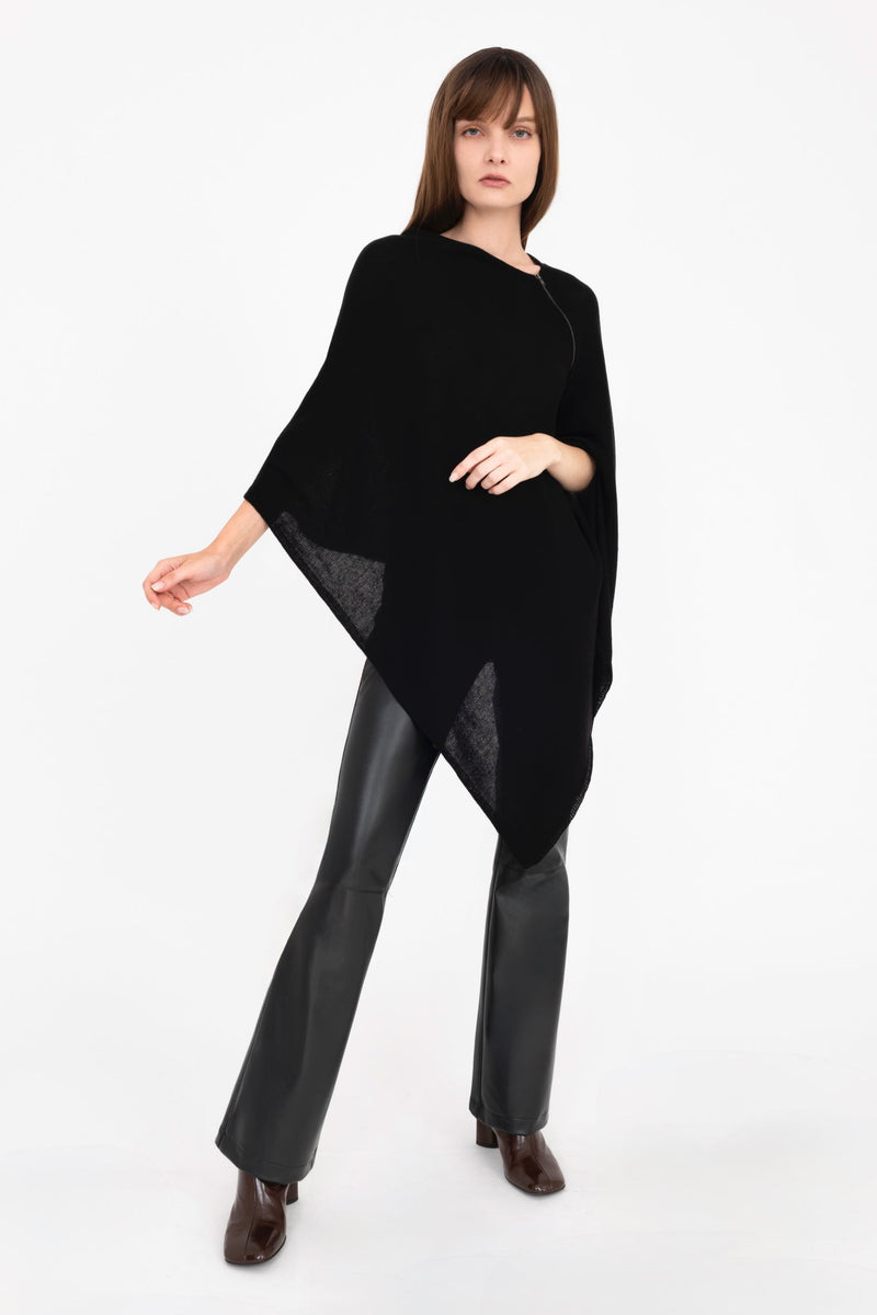 Cotton Sweater Poncho with Zipper - ALASTOR Sweater STYLEM Black OS